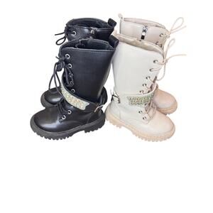 Girls fashion jeweled tall boots size 27 9 2 Pair black beige style lace zip up